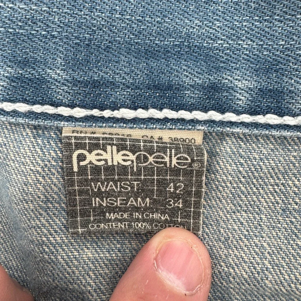 Pelle Pelle Distressed Jeans Mens 42x34‎ leather pocket Baggy Hip Hop Vintage